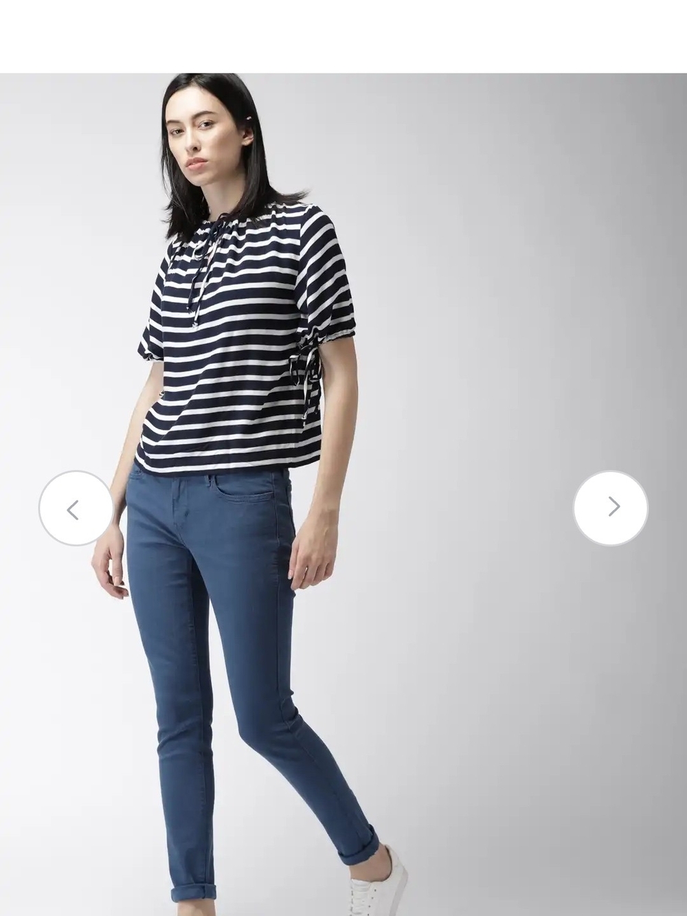 Levi's Navy and White Striped Short-Sleeve Tie-Top Size XS